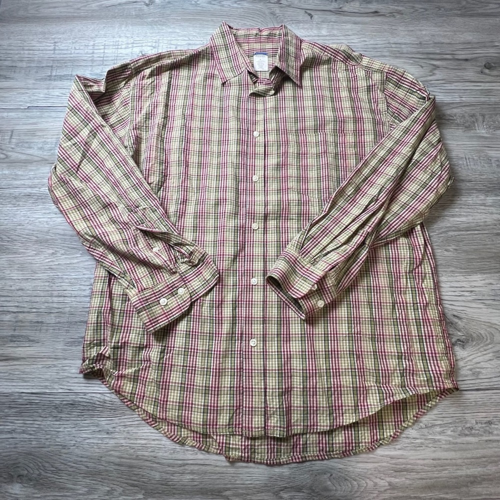 Old Navy Button Down Shirt Mens Large Green Red Plaid Cotton Long Sleeve AD28